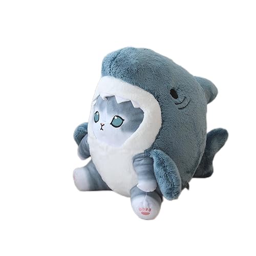 Shark Cat Plush Toy, Cute Fried Shrimp Shark Stuffed Animals Doll, Kawaii Shark Cat Plush Pillow Toy Birthday for Kids Boys Girls (12inch, Blue Grey) - 12inch - Blue Grey
