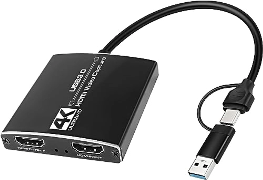 XMSJSIY 4K HDMI Video Capture Card HDMI zu HDMI USB/USB C 3.0 Video Recording Card Gerät Full HD 1080P 60FPS für Spiel Spielen, Live Streaming, Video Aufnahme mit PS4/PC/OBS/Kamera/PC/Telefon