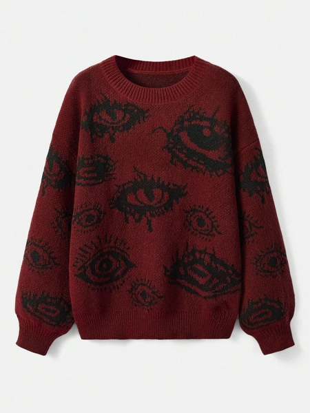 Grunge Punk Plus Size Eyelash Pattern Pullover Sweater