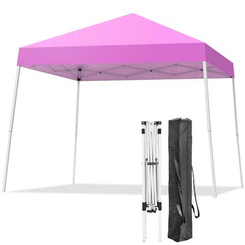 Oneofics Canopy, 10X10 FT Pop Up Canopy Tent Outdoor Instant Slant Legs Gazebo with Carrying Bag, Portable for Patio Deck Garden and Beach - 8X8 FT Canopy Cover - Pink