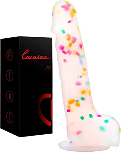Louviva Upgraded Realistic Soft Silicone Dildo Colorful with Strong Suction Cup, Easy to Clean 8.3inch - Colorful - 8.3 Inch