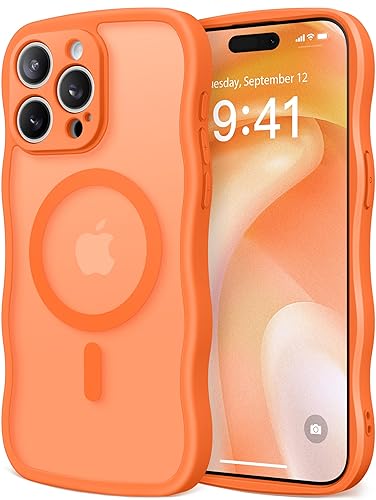 CAPRARO Cute for iPhone 15 Pro Max Case, Compatible with MagSafe, [Curly Wave Edge] [Full Camera Protection] [14 FT Drop Protection] Magnetic Phone Case for 15 Pro Max 6.7 Inch, Orange Yellow - For iPhone 15 Pro Max 6.7 inch - Orange Yellow