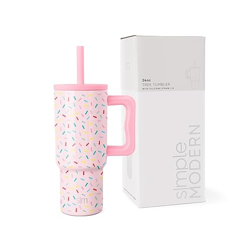 Simple Modern Kids 24 oz Tumbler with Handle and Silicone Straw Lid | Spill Proof and Leak Resistant | Reusable Stainless Steel Bottle | Gift for Kids Boys Girls | Trek Collection | Confetti - Pattern: Confetti - 24oz | Side Handle