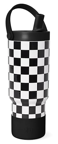 Simple Modern Trek Pivot | 24oz Kids Flip Straw Tumbler with Handle and Silicone Boot | Insulated Water Bottle Stainless Steel Cup | School Travel Jug | Black and White Checkmate - Pattern: Black and White Checkmate - 24oz | Top Handle