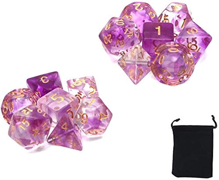 DollaTek Transparent Polyhedral Dice Set Table Games Dice 2 Sets Dice 2 x 7 (14 Pieces) Die Series D20 D12 D10 D8 D6 D4 DND dice DND RPG MTG Double Colors One Piece (Purple)