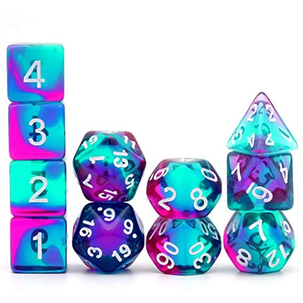 Haxtec 11 PCS DND Dice Set Extra D6 D20 Polyhedral D&D 5e Dice for Roleplaying Dice Games Dungeons and Dragons-Translucent Purple Teal