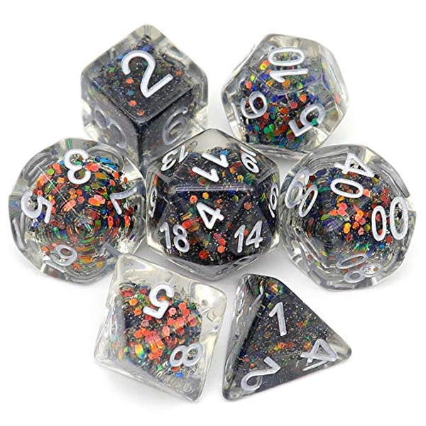 Haxtec RPG DND Dice Set for Dungeons and Dragons Polyhedral D&D Dice ( Black Red Shift Glitter Core)