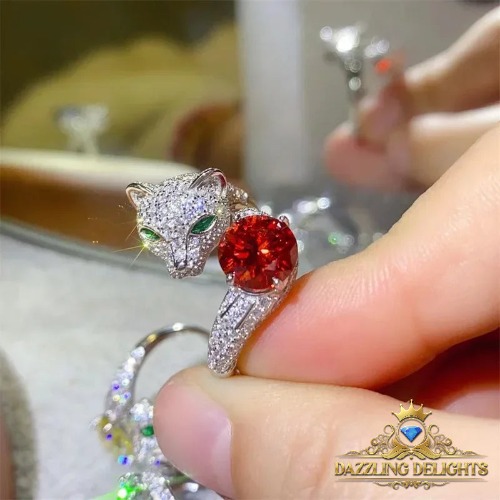 Exquisite Foxy Moissanite Ring in Sterling Silver - Animal-Inspired Luxury Jewelry | Red / US Size 6 / UK Size L