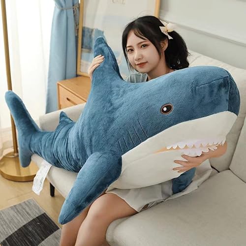 Ryttir 31 Inch XL Giant Shark Stuffed Animals,Chubbier Shark Pillow Soft Shark Plush Shark Body Pillow Stuffed Shark Décor, Perfect Chrismas Stress Relief Gifts for Kids Women - Blue - X-Large