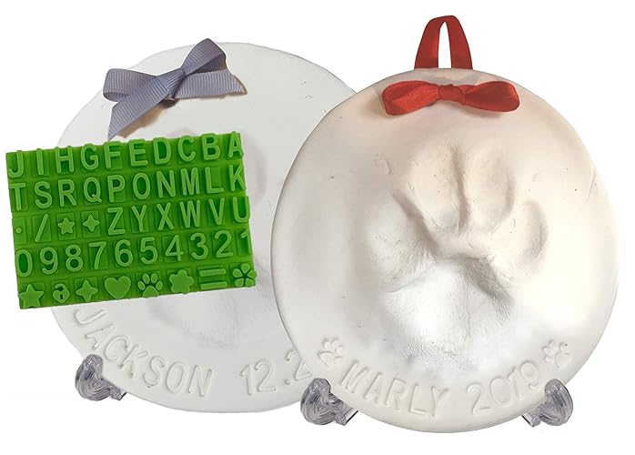 Ultimate Pawprint Keepsake Kit (Makes 2) - Paw Print Christmas Ornament w/ Bonus Personalization Tool & Display Stands! For Dogs, Cats & Pets. Non-toxic. Clay Air-Dries Soft, Light & Uncrackable.