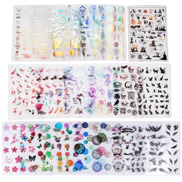 LET'S RESIN 25 Sheets Resin Art Supplies Kit，Transparent Decorate Film & Stickers for Silicone Resin Molds, Resin Crafts Materials with Holographic Clear Film, Halloween Film， Skull Film, Etc
