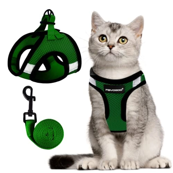 FAYOGOO Katzengeschirr Katzenleine Geschirr für Katzen, Katzengeschirr mit Leine AusbruchsicherVerstellbares Katzen Geschirr Kontrollierende Atmungsaktive Katzenleine mit Reflektierenden Streifen
