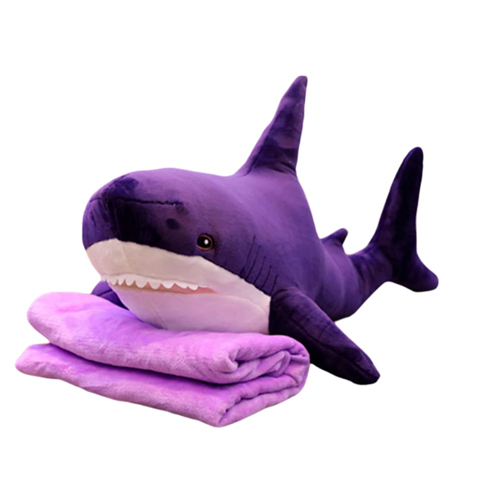Simulation Shark Doll Plush Toy Marine Animal Pillow Blanket Two-in-one Dual-use Cushion (Purple,39 inch)