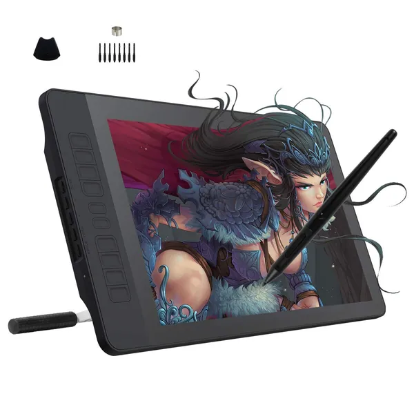 GAOMON PD1560 15.6 Inches 8192 Levels Pen Display with Arm Stand 1920 x 1080 HD IPS Screen Drawing Tablet with 10 Shortcut Keys - 