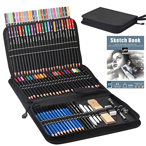 Kalour 96 Pack Drawing Set Sketching Kit,include 72 Colored Pencils and 24 Sketch Kit with Sketch Book,Art Supplies for Drawing,Sketching and Coloring,Ideal for Beginner,Artists and Adults