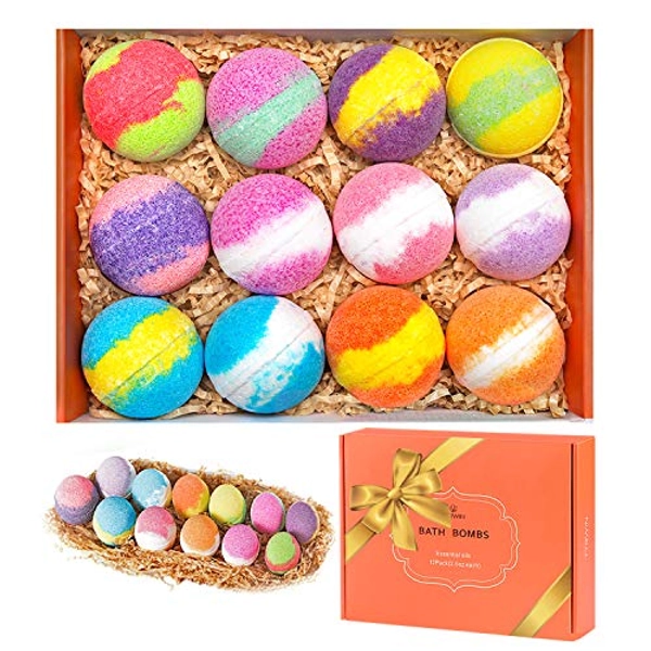 TTRWIN Bath Bombs Gift Set,12 Pcs Organic Bubble Bath Bombs,Rich in Essential Oil, Shea Butter, Coconut Oil, Fizzy Moisturizing Dry Skin,Ideal Gift for Women, Kids on Christmas,Birthday,Valentine's Day