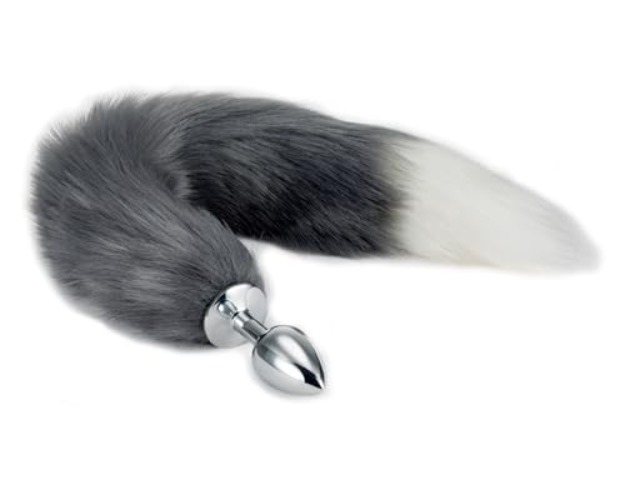 Fuchsschwanz Analplug,Edelstahl Analplug mit Fuchsschwanz, Erotik Fuchs Tail Analplug Cosplay,konische Spitze, SM Sexspielzeug (Fuchsschwanz ) - Grau