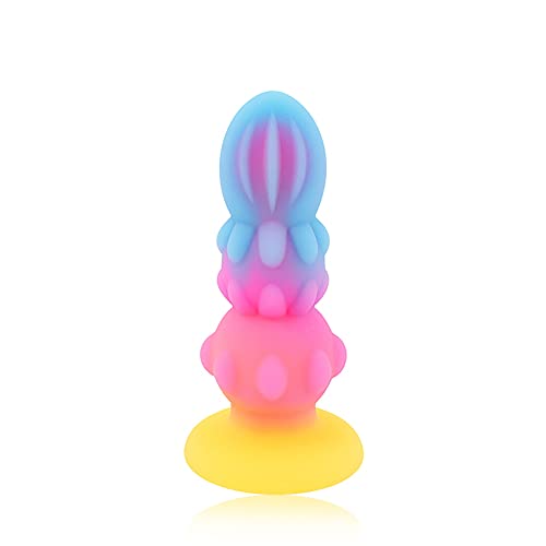 Roluck Liquid Silicone Soft Realistischer Dildo Analplug, leuchtender Alien Dildo mit kräftigen Saugnäpfen, G-Punkt Stimulator mit Beulen und Warzen, Analdildo Sexspielzeug für Frauen, Männer (L) - L