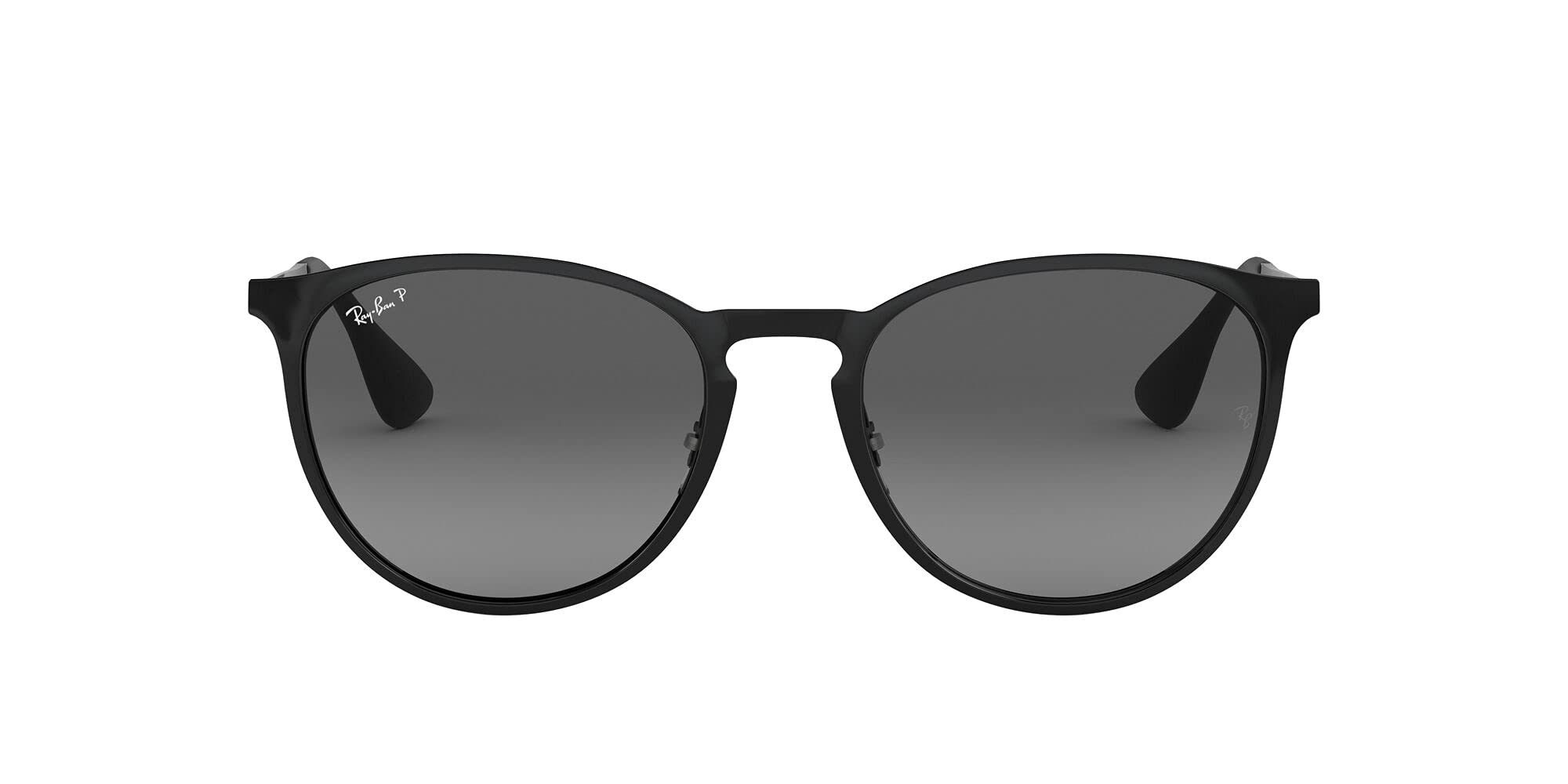 Ray-Ban RB3539 Erika Metal Round Sunglasses - Black/Polarized Light Grey Gradient Grey 54 Millimeters