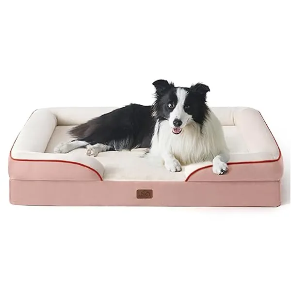 Bedsure Orthopedic Dog Bed for Large Dogs - Big Washable Dog Sofa Beds Large, Supportive Foam Pet Couch Bed with Removable Washable Cover, Waterproof Lining and Nonskid Bottom, Pink - 35.0"L x 25.0"W x 6.5"Th - Pink
