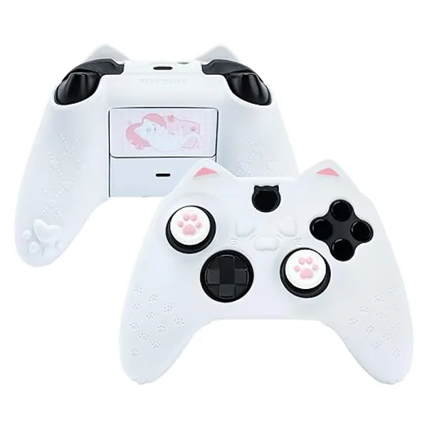GeekShare Cat Paw Controller Skin Grips Set Anti-Slip Silicone Protective Cover Skin Case Compatible with Xbox Series X Controller with 2 Thumb Grip Caps and 1 Sticker (White) - White