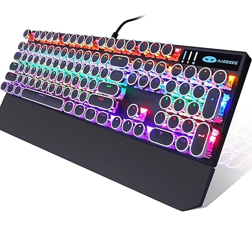 Camiysn Typewriter Style Mechanical Gaming Keyboard, Black Retro Punk Gaming Keyboard with RGB Backlit, 104 Keys Blue Switch Wired Cute Keyboard, Round Keycaps for Windows/Mac/PC - black(round keycaps)