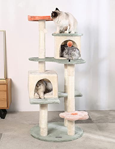 HYABi 53-Inch Flower Cat Tree Cat Apartment Plush Habitat Kitten Amusement Platform House Furniture (Large 5 Platforms) - Large 5 Platforms