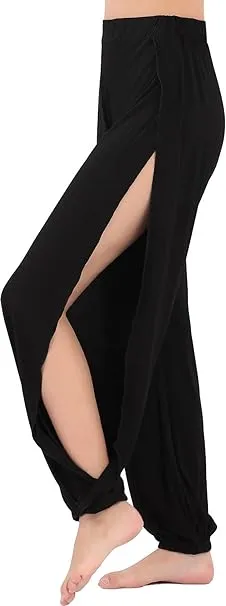 Hoerev Women's Soft Slit Leg Pants Harem Dance Yoga Pilates Pants - M - Black