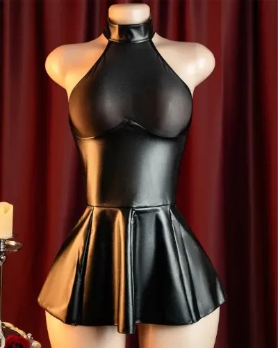 Sexy Black Shiny Mini-Dress