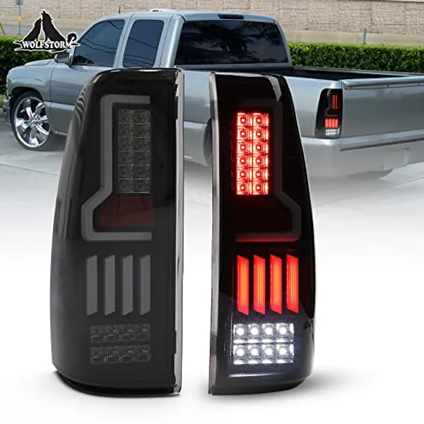 WOLFSTORM LED Tail Lights for 1999-2006 Chevy Silverado 1500 and 1999-2002 GMC Sierra,Not Fit Barn Door and Stepside Models, Tail Lights Assembly Replacement,1 Pair(Smoke Lens)