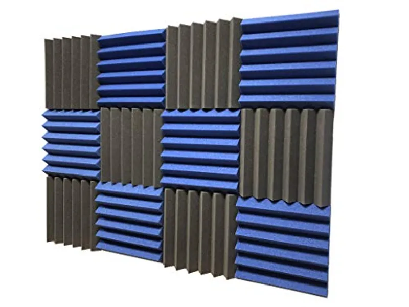 2" Blue & Black Acoustic Wedge Soundproofing Studio Foam Tiles 12 Pack