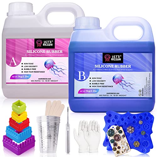 LET'S RESIN Silicone Mold Making Kit 30A,70.5oz Mold Making Silicone Rubber Flexible & Strong, Liquid Silicone Molding Kit, Ideal for 2 Part Silicone Molds, Resin Casting Molds Making (Blue) - Medium
