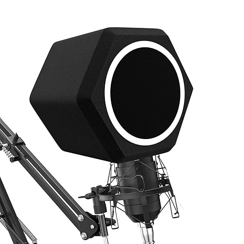 penypeal Microphone Wind Shield Pop Filter Isolation Ball, Acoustic for Record Studios Mic, Sound-Absorbing Foam Five-sided Seal Design to Effectively Reduces Noise and Reflections, black
