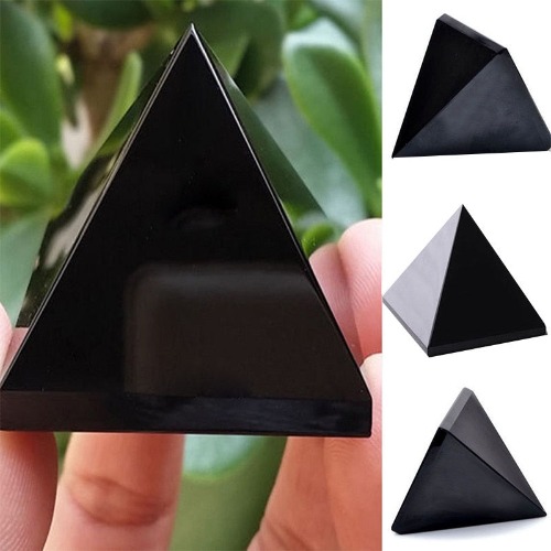 Natural Crystal Black Obsidian Stone Pyramid