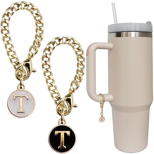Wabogove Letter Charm Accessories for Stanley Cup 2PCS Initial Name ID Personalized Handle Charm for Stanley Tumbler - T