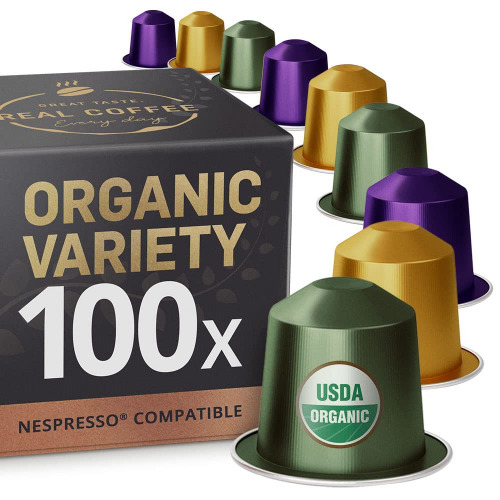 Organic Espresso Variety Pack for Nespresso | 100 USDA Organic Aluminum Capsules | 3 Strong Italian Espressos + 1 Smooth Lungo | 100% Nespresso Compatible Pods | Fairtrade