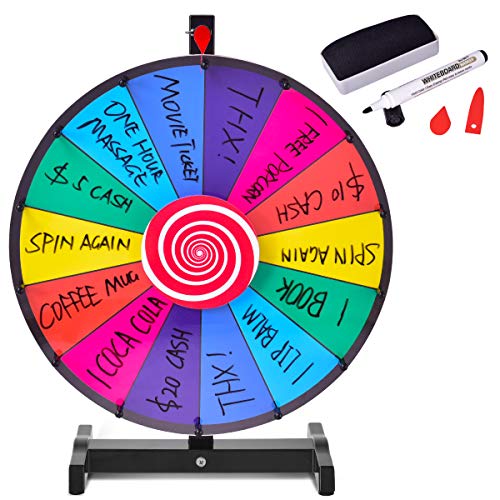 COSTWAY 18" Glücksrad Spielzeug Farbe Rad Spiele für Lotteriespiele Wortspiele, inkl. Radiergummi und Markierstift, geeignet für Kinder und Erwachsenen (φ48cm) - φ48cm