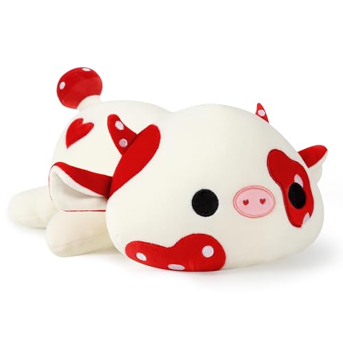 Onsoyours Cute Cow Plushie, Soft Stuffed Mushroom Cow Squishy Plush Animal Toy Pillow for Kids (Red Mushroom Cow, 12") - Red Mushroom Cow - 12"