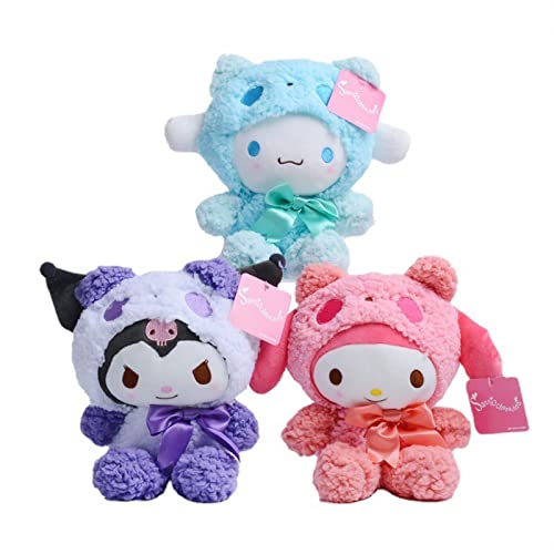 Kawaii Kuromi Plush Dolls, Cartoon Anime Series Plush Toys, Cute My Melody Cinnamoroll Stuffed Animals Plush Figure Toy, Cross-Dressed Panda Kuromi Gifts for Fans-A+B+C