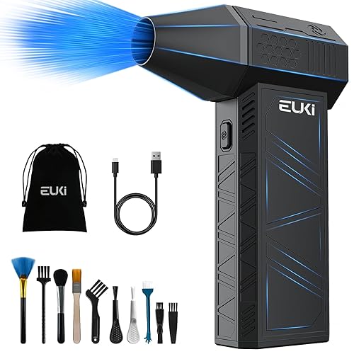 EUKI Compressed Air Duster PC Cleaner, 150000RPM Air Blower for PC Cleaning, Electric air Dusters, 3-Speed Cordless Rechargeable Reusable Compressed Air Blaster for Laptop Computers Keyboard - X3UK