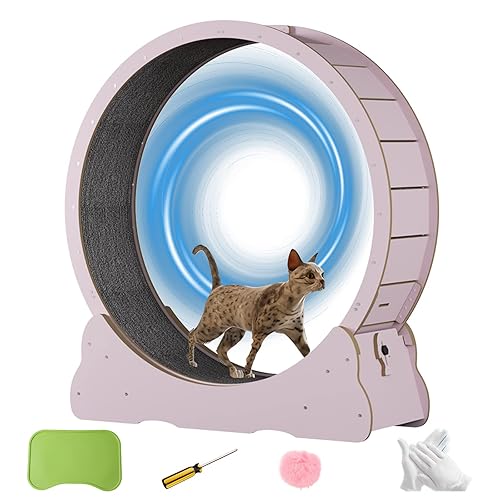 NBNQ Cat Wheel Exerciser for Indoor Cats with Lock Pin. Large Diameter Exercise Made of Natural Solid Wood. Inside 40in/100cm. Including Installation Tools and Toy. (Pink) - Pink