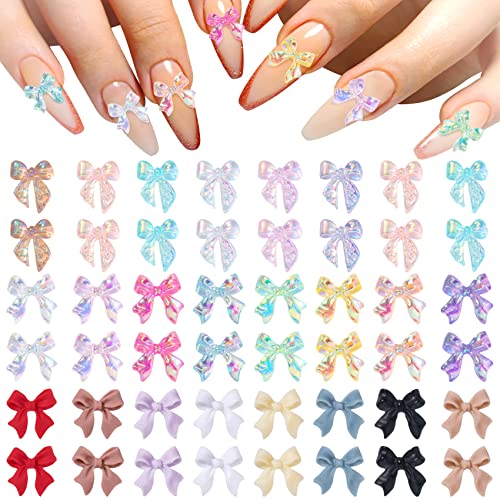 HINZIC 240 Pcs Aurora Bow Nail Charm 3D Bows Nail Charm Colorful Bowknot Nail Charm for Acrylic Nails Cute Butterfly Pearl Resin Rhinestone Glitter Wedding Prom Engagement Accessories for Women Girls - Colorful