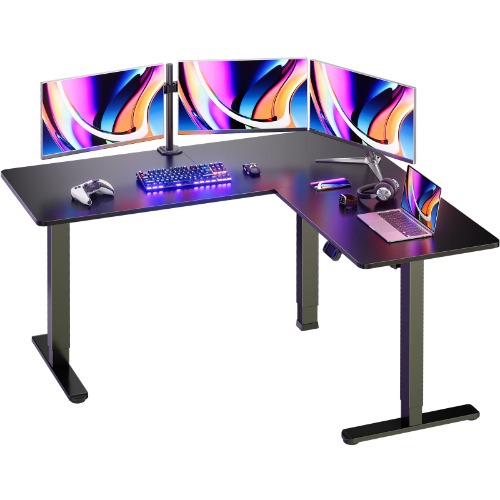 ErGear L-Shaped Electric Standing Desk, 63 inches Double Motor Height Adjustable Sit Stand up Corner Desk, Large Home Office Desk Computer Workstation, Black