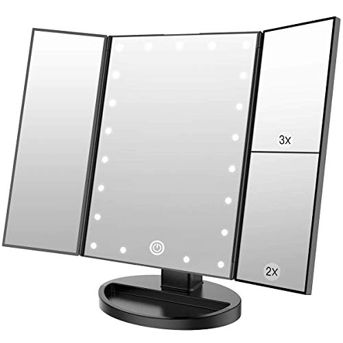 WEILY Lighted Makeup Mirror with 21 LED Lights, Dual Power Supply 2X/3X Magnifying LED, Adjustable Brightness and Angle (Black) - Black