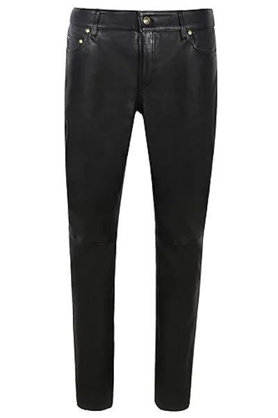 Ladies Leather Pant Black Biker Jeans Style Sweat Track Pant Real Lambskin 4532 - 30W - Black