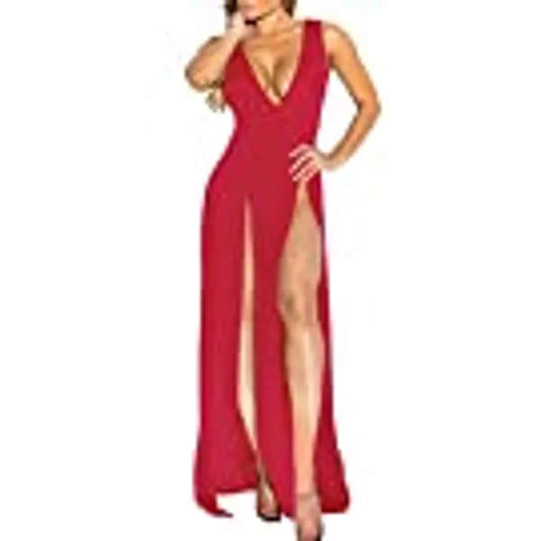 Womens Bandage Side Split V Neck Sleeveless Bodycon Clubwear Maxi Vest Dress