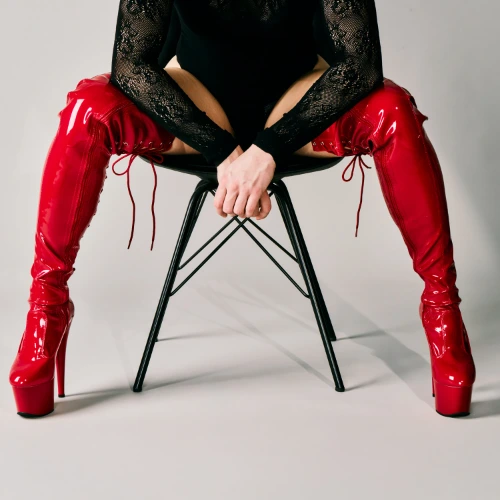 Pleaser Adore 3850 Lace-Up Lårhøje Støvler Rød - Sinful