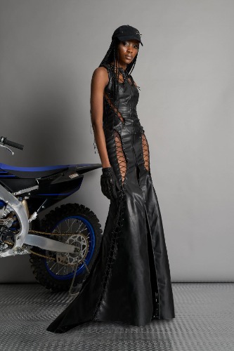 Lace Up Dress Long | BLACK / l