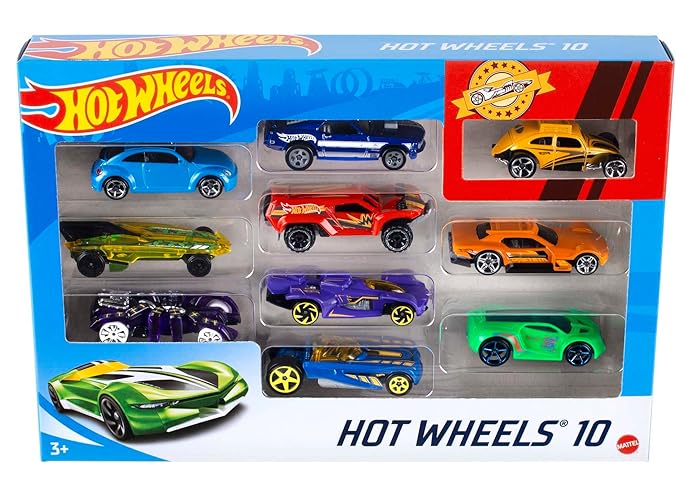 Hot Wheels Toy Cars & Trucks 10-Pack, Set of 10 1:64 Scale Vehicles, Includes Race Cars, Semi, Rescue or Construction Trucks (Styles May Vary) - 10-Pack