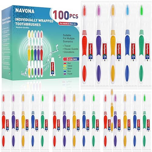 100 PCS Individually Wrapped Toothbrushes with Toothpaste Bulk, Disposable Toothbrushes Bulk, Bulk Toothpaste, Travel Toothpaste Bulk, Ergonomics Handle, Soft Bristle,Perfect for Travel,Hotel,Donation - 1 Count (Pack of 100)